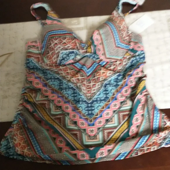 🌠HP🌠NWT Time and Tru Print Tankini w/Mid-rise Side Tie Bottom - Picture 2 of 10